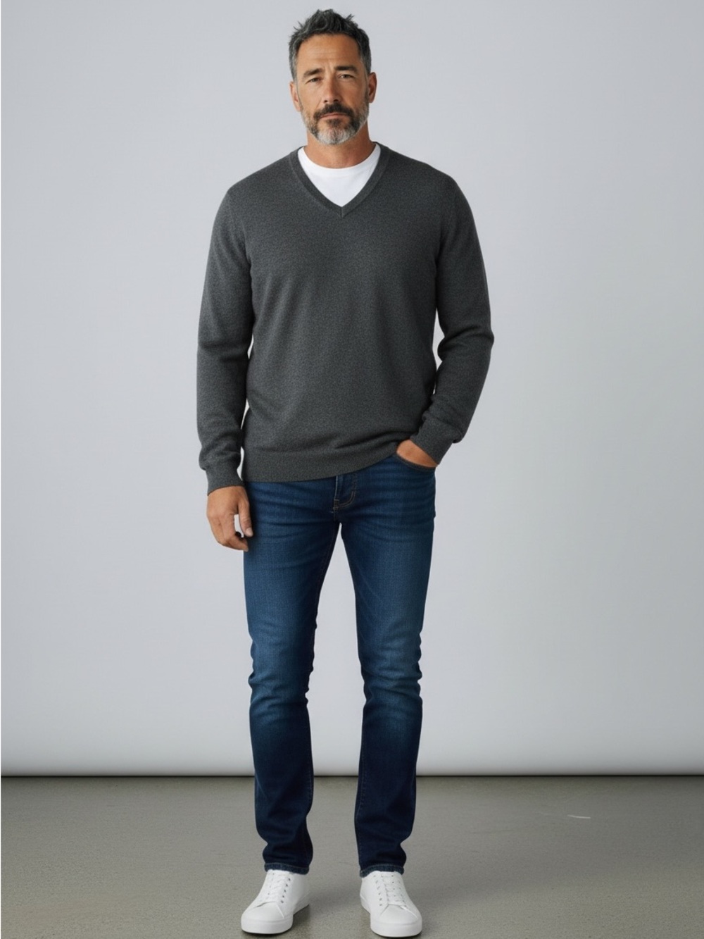 Cashmere Bloomingdale's The Men's Store V-Neck Sweater XXL Gray